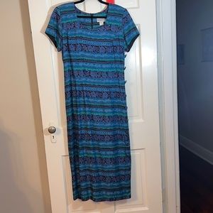 Multi Color Patterned Dress, button detailing down Left side. EUC